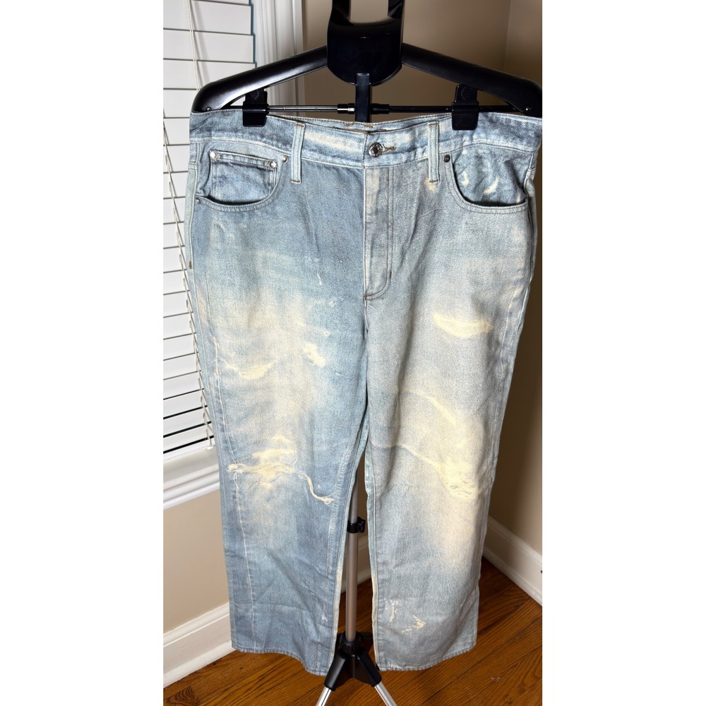 Point Sur Denim High Rise Straight Leg Distressed Jeans Light Wash Size 31 CD304